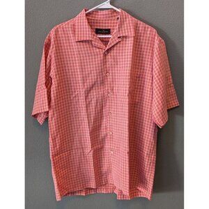 Bugatchi Uomo Shirt Men's Button Up Classic Fit Large Plaid Coral/Orange
